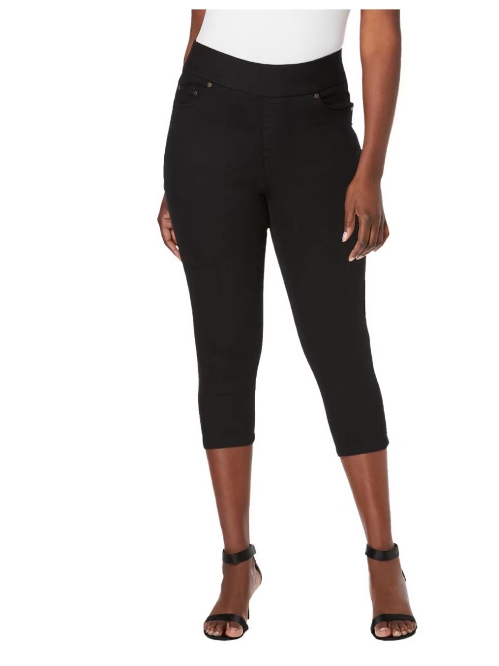Jessica London Black Comfort Stretch Waist Pull On Crop Pants